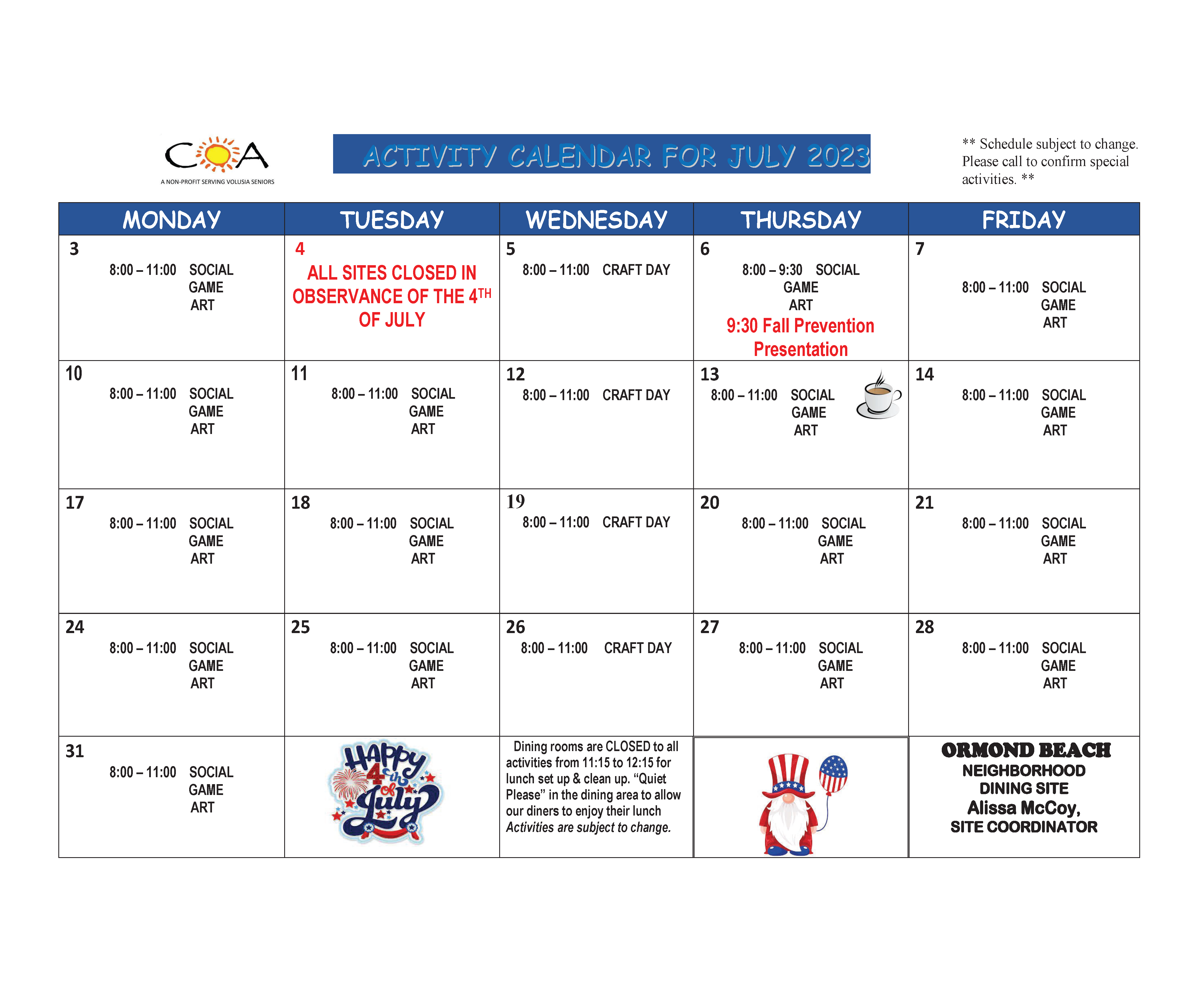 COA Ormond Beach Senior Center & Neighborhood Dining Site