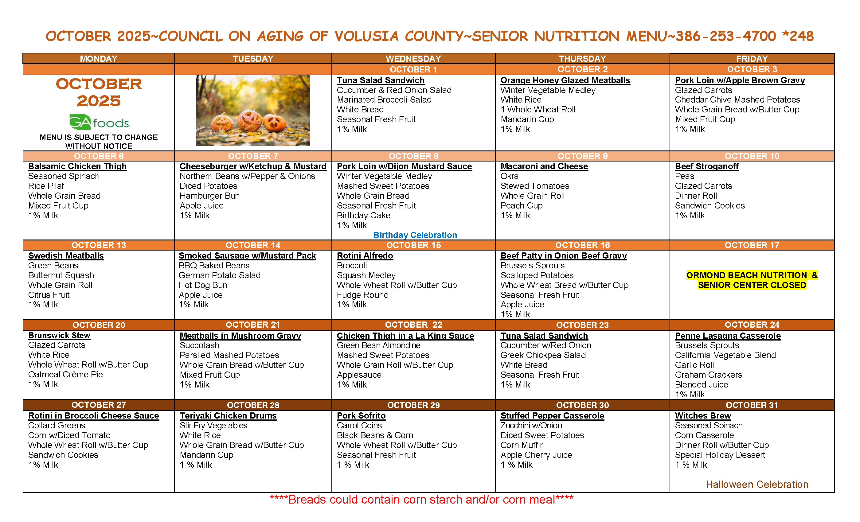 October Menu