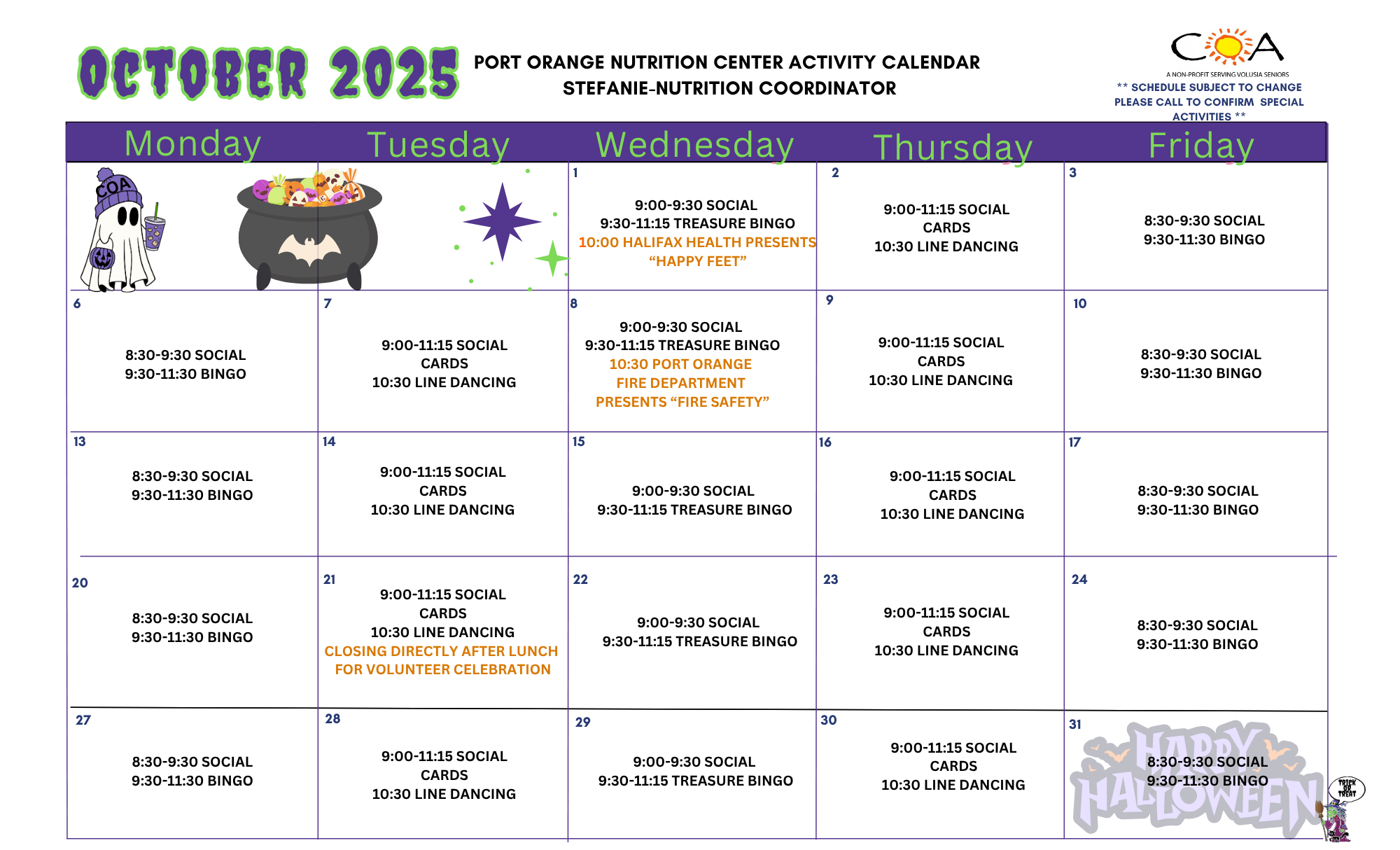 PO October Activity Calendar