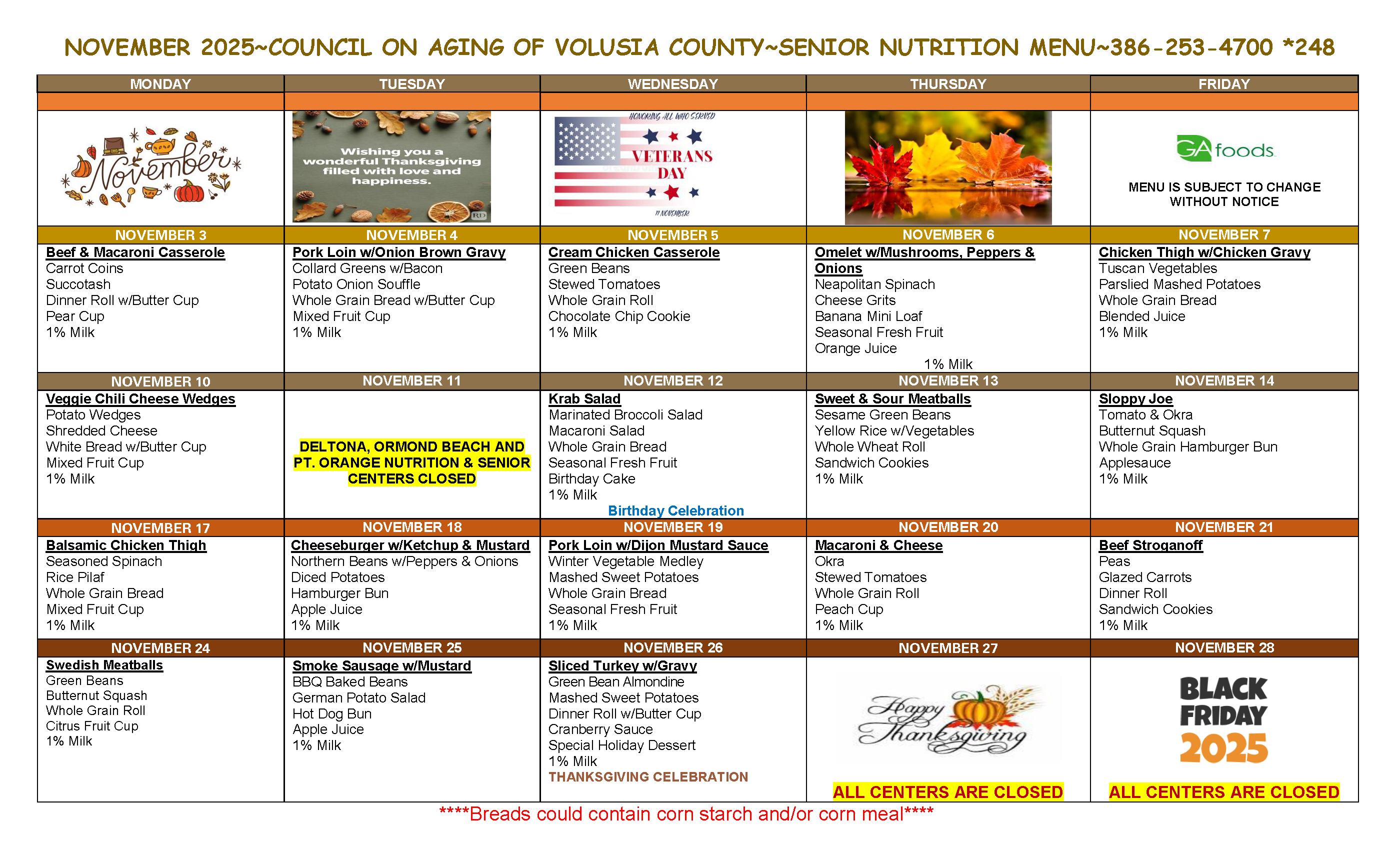 November Senior Menu