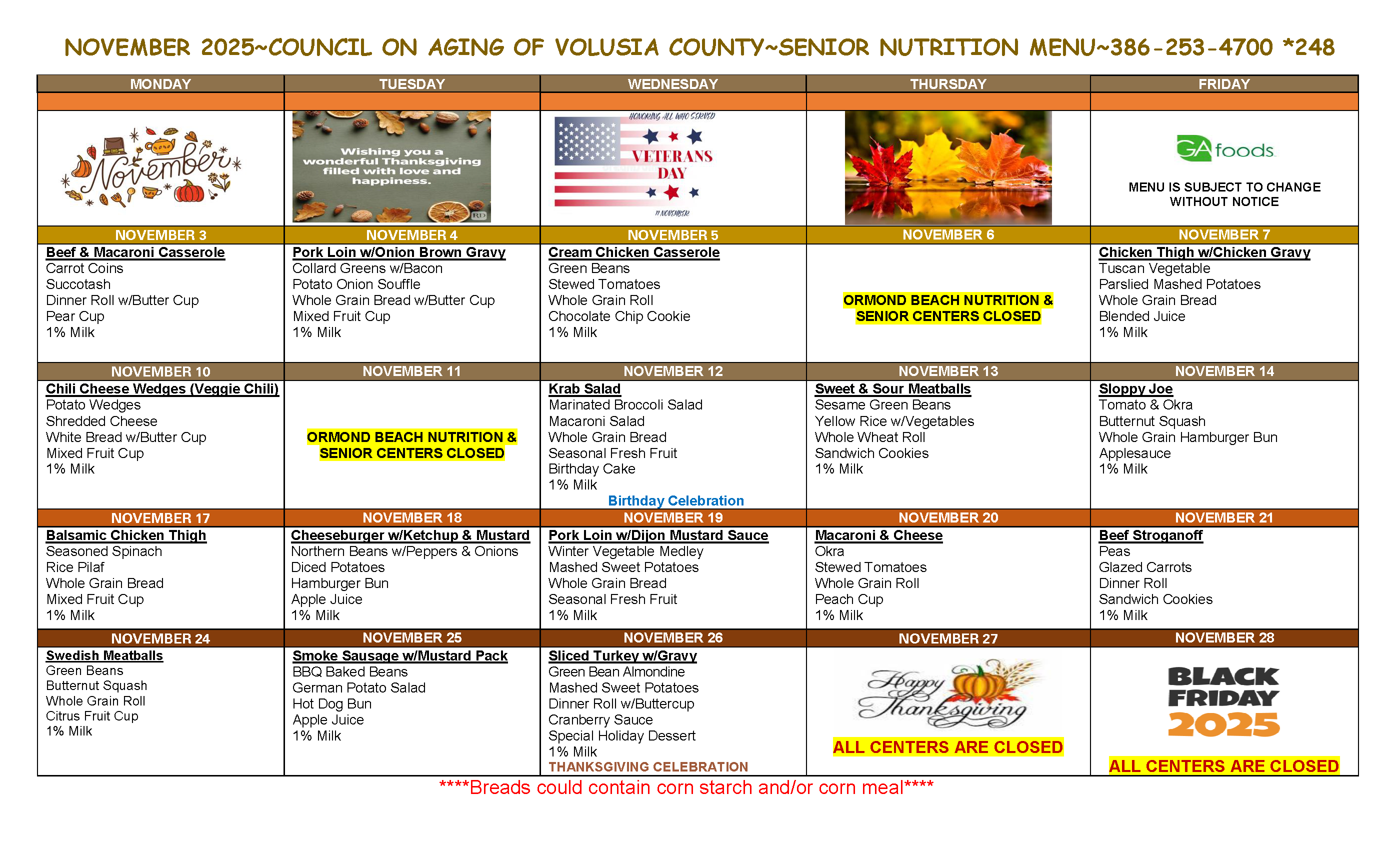 November Senior Menu