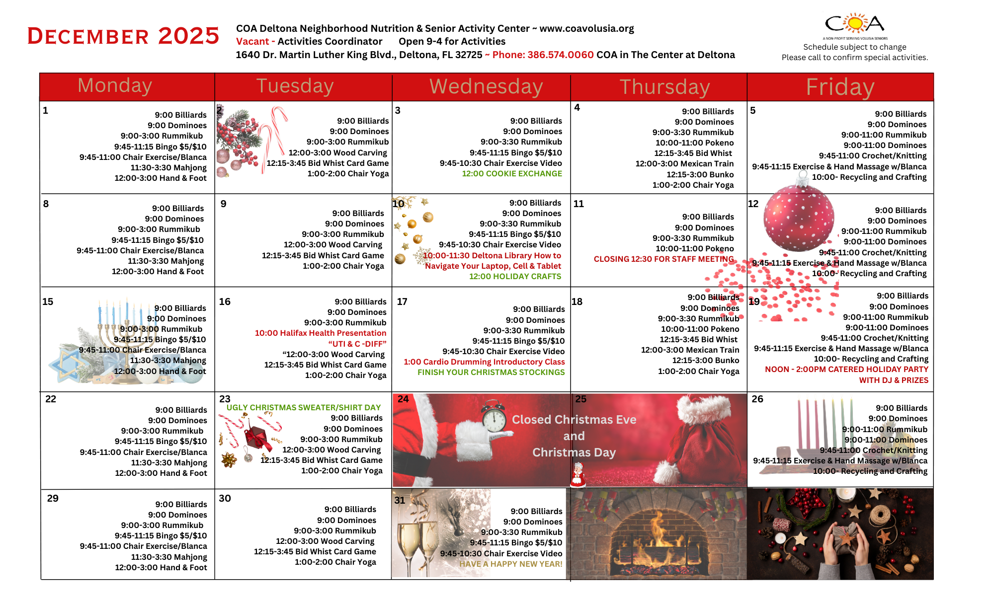 December Activity Calendar