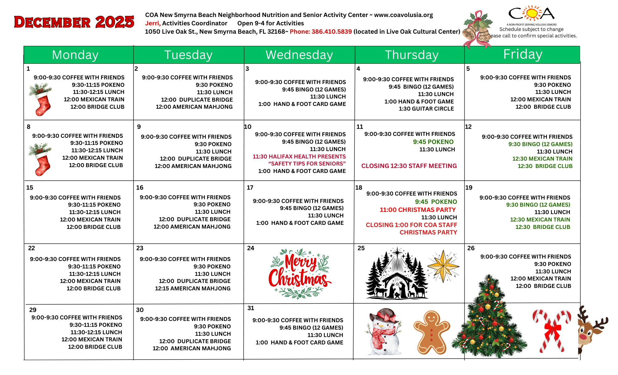 December Activity Calendar