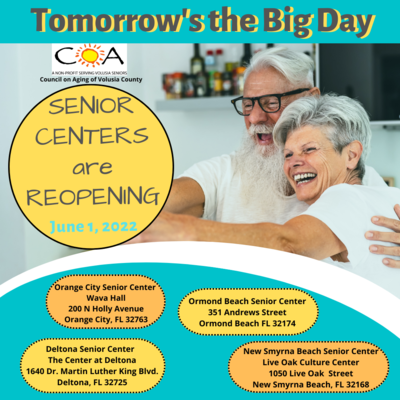 COUNCIL ON AGING OF VOLUSIA COUNTY RE-OPENS FOUR SENIOR ACTIVITY CENTERS